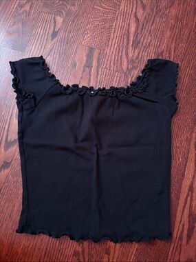Garage Women’s Black off the shoulder ruffle trim Top